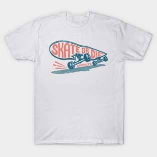 Skateboard in Motion with Lethering Skate or Die T-Shirt